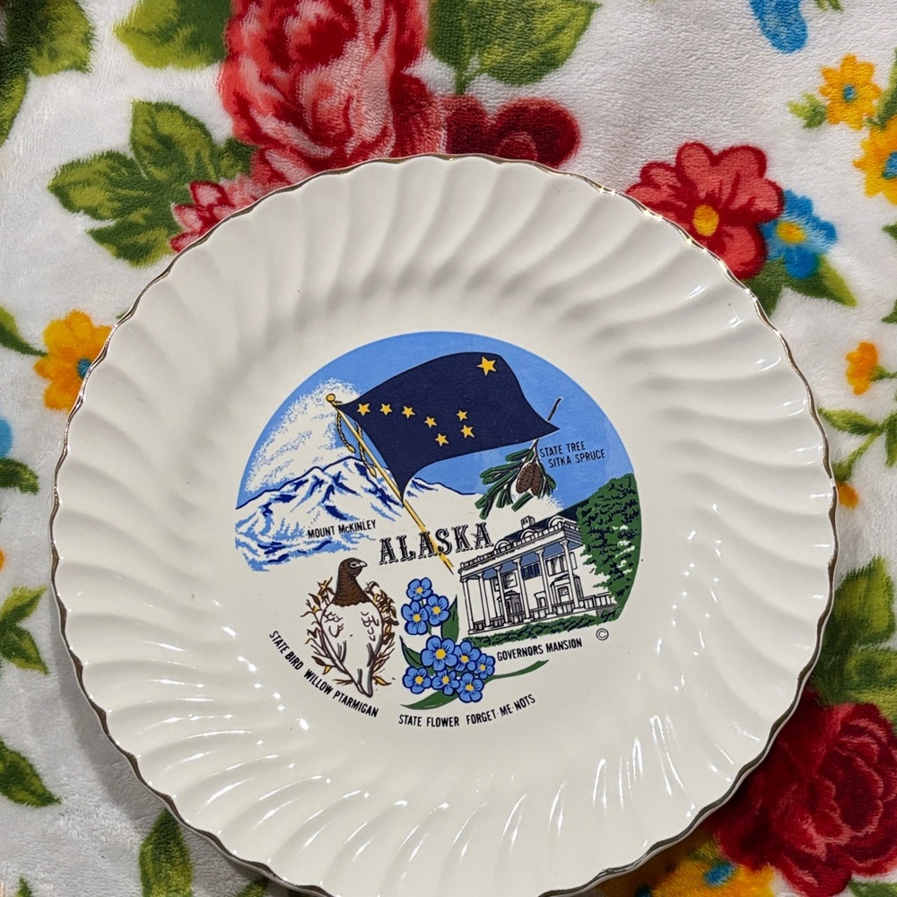 Alaska Souvenir Decorative Plate - White and Blue
